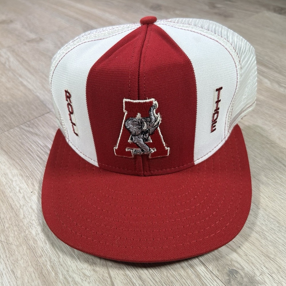 VTG 80s Alabama Crimson Tide Snapback Hat College AJD Red White Trucker Cap USA